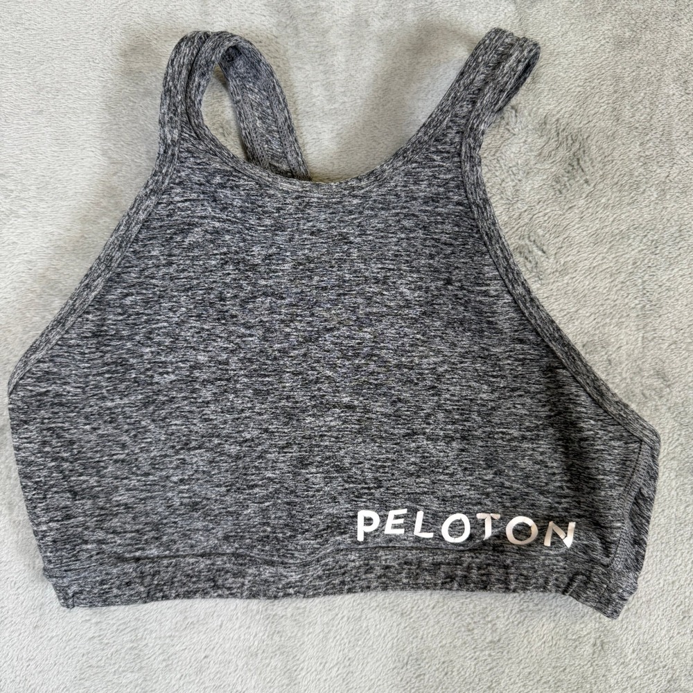 Peloton Womens Space Dye High Neck Strappy Criss Cross Back Sports Bra Gray S